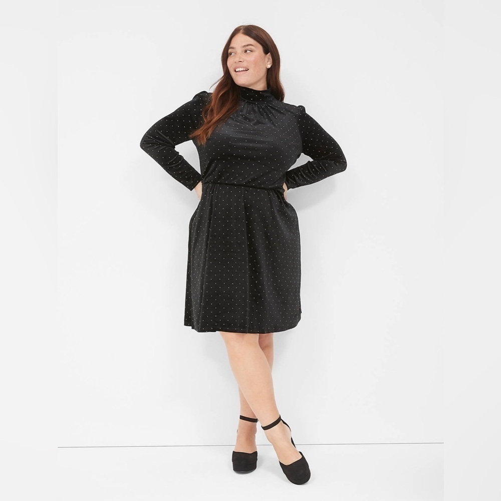 Lane Bryant Black Velvet Mock Neck Long Sleeve Dress size 14/16